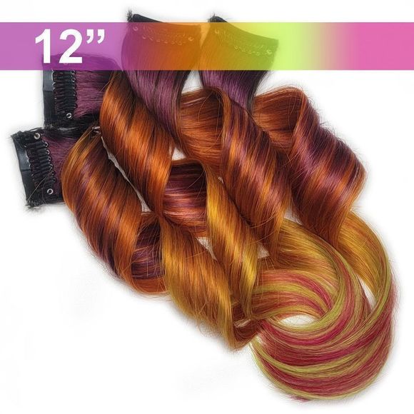 Halloween Fall Colored 100% Human Hair Extensions Purple Orange Pink Ombre